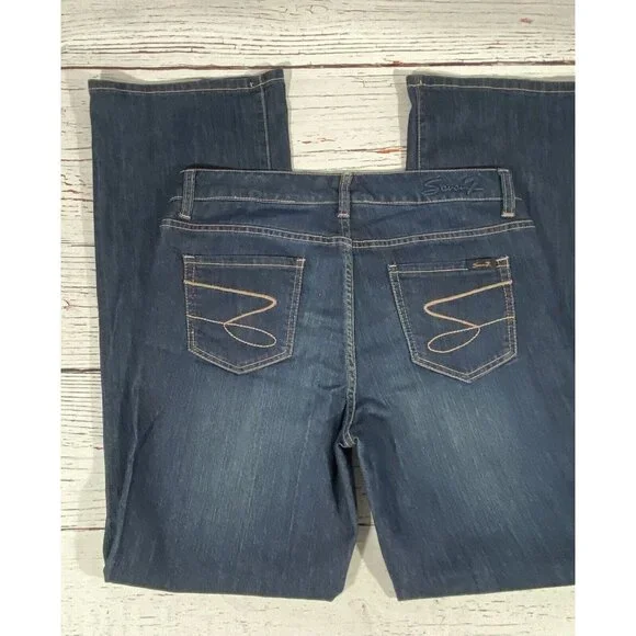 Seven7 Jeans Womens Size 10 Mid Rise Flare Dark Wash Blue Denim Hippie Festival - Picture 13 of 13